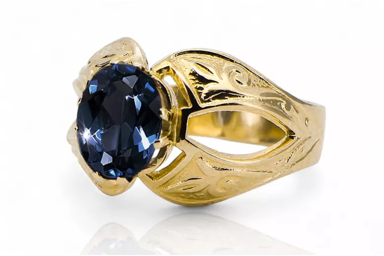 Каблучка Сапфір 14K Жовте золото Вінтаж стиль vrc135y